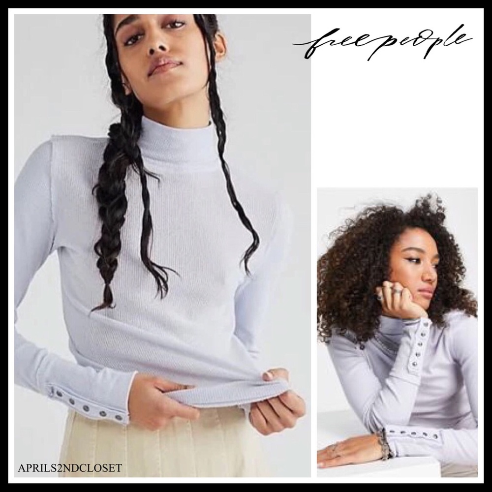 FREE PEOPLE BOHO TOP CUFFED LONG SLEEVES SHIRT MOCK TURTLENECK TEE A2C - Picture 1 of 14